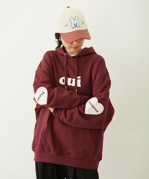 MILKFED.（ミルクフェド）の「HEART ELBOW PATCH SWEAT HOODIE（パーカー・レディース・オフホワイト/ブラック/バーガンディー・M/L）」の5枚目の写真