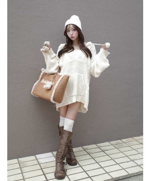 ケーブルDDロゴVネックニットフーディ（パーカー）｜Darich