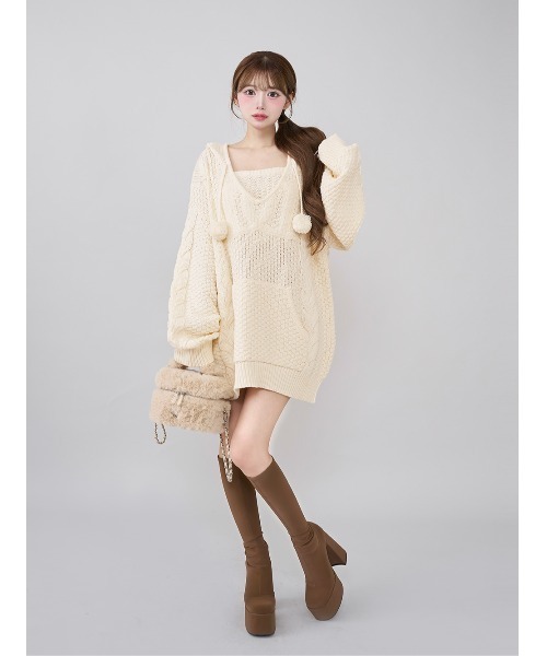 Darich ダーリッチ　ケーブルDDロゴVネックニットフーディ アイボリー新品 ダーリッチ Darich ケーブルDDロゴVネックニットフーディ