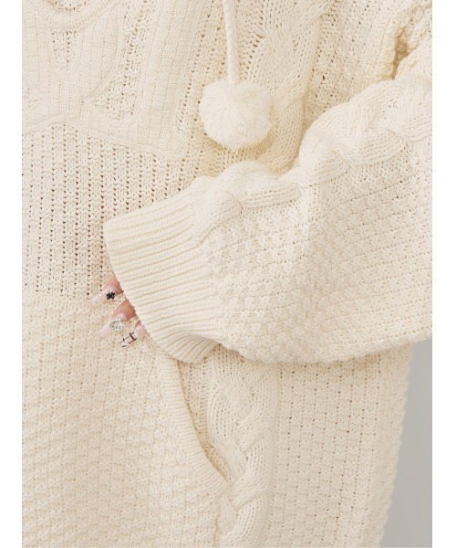 ダーリッチ　ケーブルDDロゴVネックニットフーディ ケーブルDDロゴVネックニットフーディ（パーカー）｜Darich