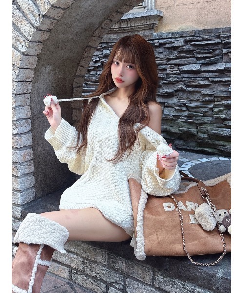 ダーリッチ ケーブルDDロゴVネックニットフーディ ケーブルDDロゴVネックニットフーディ（パーカー）｜Darich