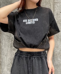 デニム切替ドロストショートTシャツ