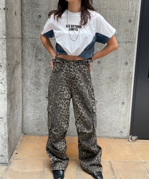 ROGER AND RAW（ロジャーアンドロウ）の「デニム切替ドロストショートTシャツ（Tシャツ/カットソー・レディース・スミクロ/ホワイト/ブラック・FREE）」の9枚目の写真