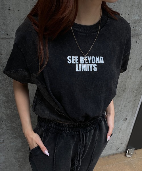 ROGER AND RAW（ロジャーアンドロウ）の「デニム切替ドロストショートTシャツ（Tシャツ/カットソー・レディース・スミクロ/ホワイト/ブラック・FREE）」の13枚目の写真