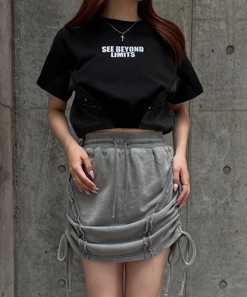 ROGER AND RAW（ロジャーアンドロウ）の「デニム切替ドロストショートTシャツ（Tシャツ/カットソー・レディース・スミクロ/ホワイト/ブラック・FREE）」の21枚目の写真