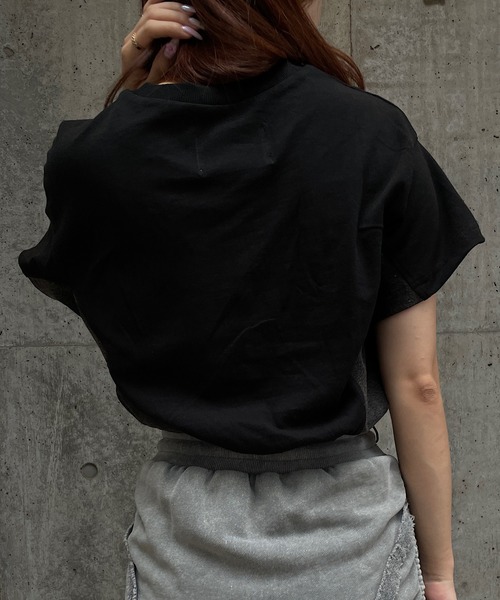 ROGER AND RAW（ロジャーアンドロウ）の「デニム切替ドロストショートTシャツ（Tシャツ/カットソー・レディース・スミクロ/ホワイト/ブラック・FREE）」の18枚目の写真