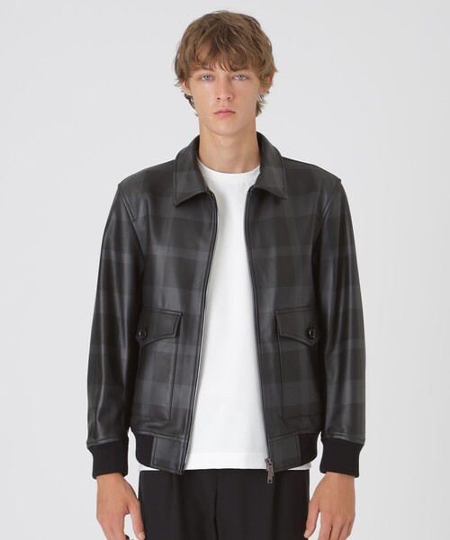 ブラックレーベルクレストブリッジ レザージャケット シングル ノバチェック 羊革 ブラックレーベルクレストブリッジ レザージャケット シングル ノバ