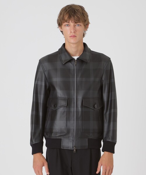 クレストブリッジチェックレザーフライトジャケット（ブルゾン