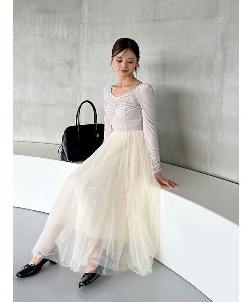 Chacott snidel ベロア×チュールワンピース チャコット Chacott】ベロア×チュールワンピース(マキシ・ロングワンピース