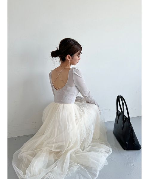 Chacott snidel ベロア×チュールワンピース チャコット Chacott】ベロア×チュールワンピース(マキシ・ロングワンピース