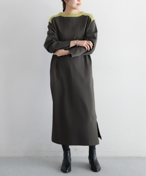 NOMBRE IMPAIR(ノンブルアンペール)の「モール天竺コンビ サドルショルダーワンピース(ワンピース・レディース・オリーブ/ブラック・FREE)」の1枚目の写真