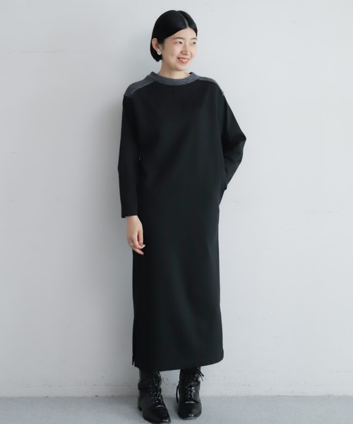 NOMBRE IMPAIR(ノンブルアンペール)の「モール天竺コンビ サドルショルダーワンピース(ワンピース・レディース・オリーブ/ブラック・FREE)」の2枚目の写真