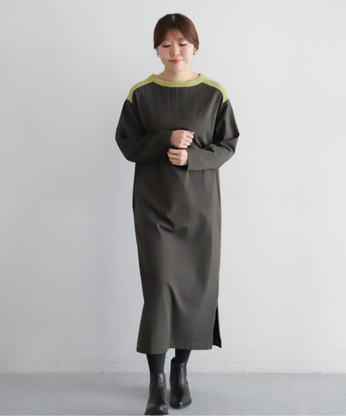 NOMBRE IMPAIR(ノンブルアンペール)の「モール天竺コンビ サドルショルダーワンピース(ワンピース・レディース・オリーブ/ブラック・FREE)」の5枚目の写真