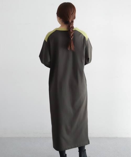 NOMBRE IMPAIR(ノンブルアンペール)の「モール天竺コンビ サドルショルダーワンピース(ワンピース・レディース・オリーブ/ブラック・FREE)」の6枚目の写真