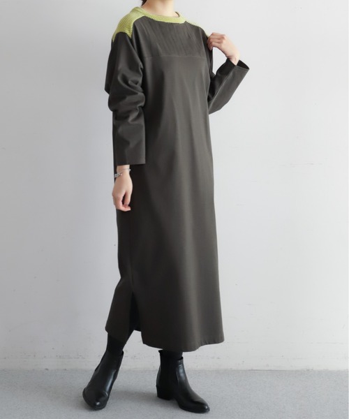 NOMBRE IMPAIR(ノンブルアンペール)の「モール天竺コンビ サドルショルダーワンピース(ワンピース・レディース・オリーブ/ブラック・FREE)」の8枚目の写真