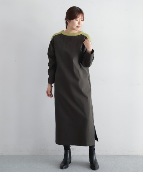 NOMBRE IMPAIR(ノンブルアンペール)の「モール天竺コンビ サドルショルダーワンピース(ワンピース・レディース・オリーブ/ブラック・FREE)」の9枚目の写真