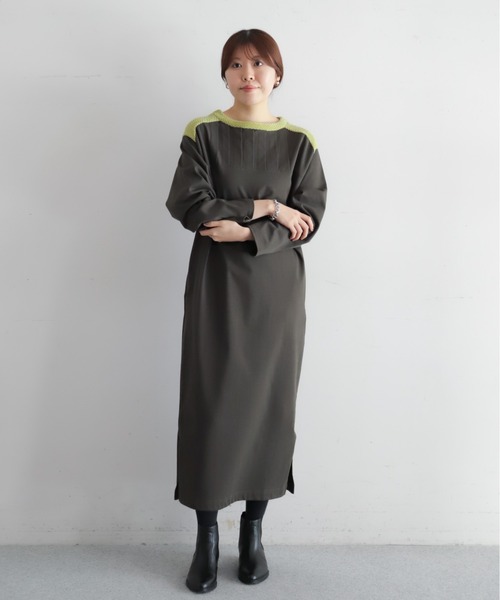 NOMBRE IMPAIR(ノンブルアンペール)の「モール天竺コンビ サドルショルダーワンピース(ワンピース・レディース・オリーブ/ブラック・FREE)」の10枚目の写真