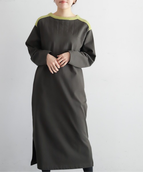 NOMBRE IMPAIR(ノンブルアンペール)の「モール天竺コンビ サドルショルダーワンピース(ワンピース・レディース・オリーブ/ブラック・FREE)」の11枚目の写真