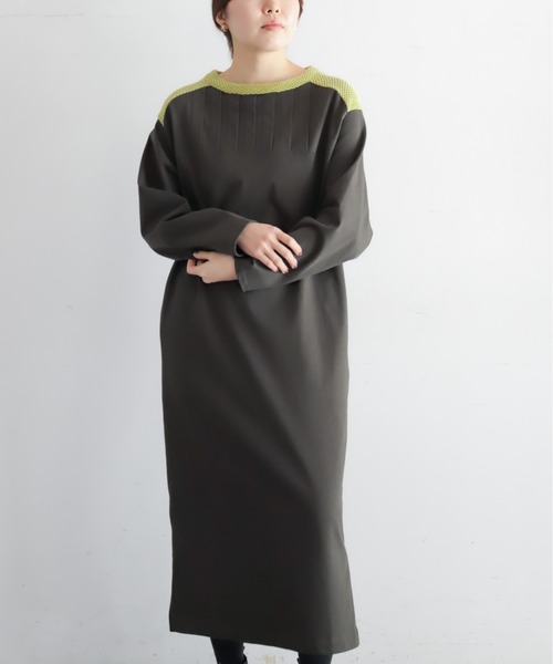NOMBRE IMPAIR(ノンブルアンペール)の「モール天竺コンビ サドルショルダーワンピース(ワンピース・レディース・オリーブ/ブラック・FREE)」の4枚目の写真