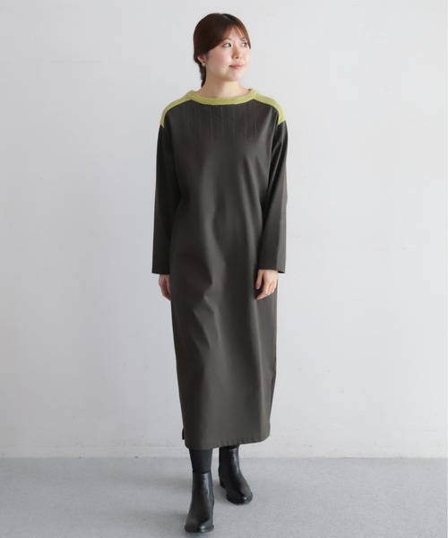 NOMBRE IMPAIR(ノンブルアンペール)の「モール天竺コンビ サドルショルダーワンピース(ワンピース・レディース・オリーブ/ブラック・FREE)」の3枚目の写真