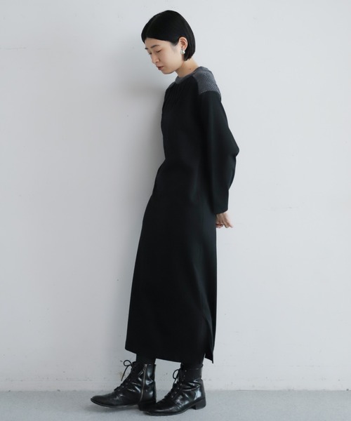 NOMBRE IMPAIR(ノンブルアンペール)の「モール天竺コンビ サドルショルダーワンピース(ワンピース・レディース・オリーブ/ブラック・FREE)」の16枚目の写真