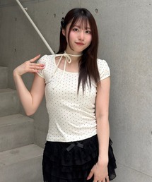 ドットリボンパフスリーブTシャツ