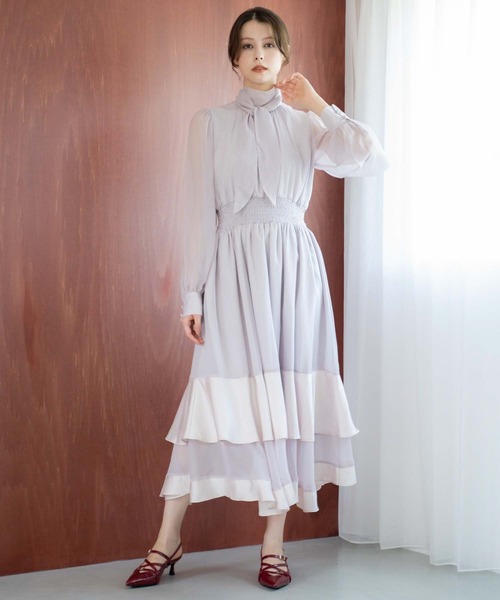 NOELA(ノエラ)の「シアーサテンコンビワンピース(ワンピース・レディース・ライトグレー/ベージュ/ブラウン・S/M)」の5枚目の写真
