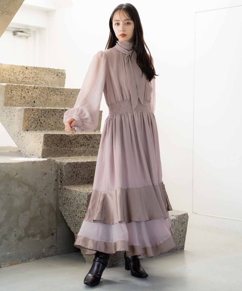 NOELA(ノエラ)の「シアーサテンコンビワンピース(ワンピース・レディース・ライトグレー/ベージュ/ブラウン・S/M)」の20枚目の写真