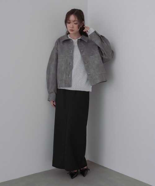 Bab（バブ）の「ムラ合皮配色ステッチジャケット（ブルゾン・レディース・グレー/ブラック/グレイッシュベージュ/ブラウン・M）」の17枚目の写真