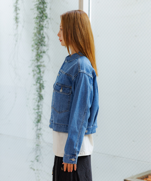 Rouge vif la cle(ルージュヴィフラクレ)の「【Le Melange/ル・メランジュ】80ozデニムジャケット/#8543801/デニム/ジャケット/ショート丈【WEB限定】(ブルゾン・レディース・インディゴブルー/ライトブルー・フリー)」の10枚目の写真