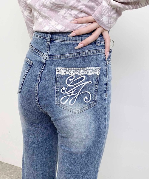 WEB限定】ポケット刺繍フレアデニムパンツ（デニムパンツ）｜INGNI