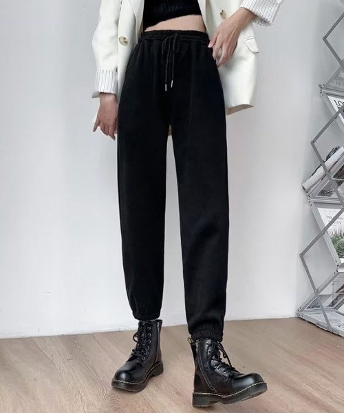 shoppinggo（ショッピングゴー）の「裏起毛パンツ 選べる2タイプ ワイドパンツ ジョガーパンツ レディース ストレート（その他パンツ・レディース・ブラック/ブラック系その他・FREE）」の4枚目の写真