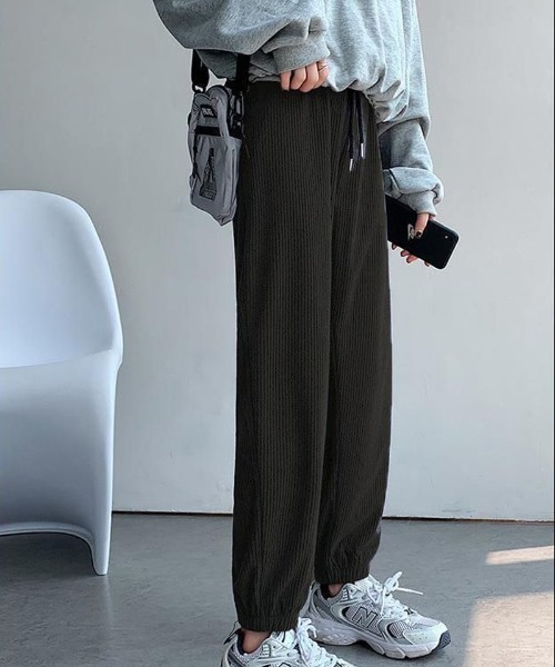 shoppinggo（ショッピングゴー）の「裏起毛パンツ 選べる2タイプ ワイドパンツ ジョガーパンツ レディース ストレート（その他パンツ・レディース・ブラック/ブラック系その他・FREE）」の3枚目の写真