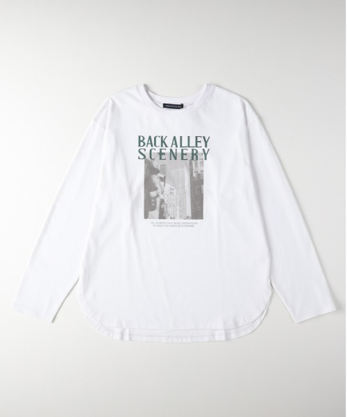 Right-on(ライトオン)の「【HONEYSUCKLE ROSE】ラウンドヘムロングスリーブTシャツ(Tシャツ/カットソー・レディース・オフホワイト/ダークグレー/ピンク・M/L/S)」の1枚目の写真