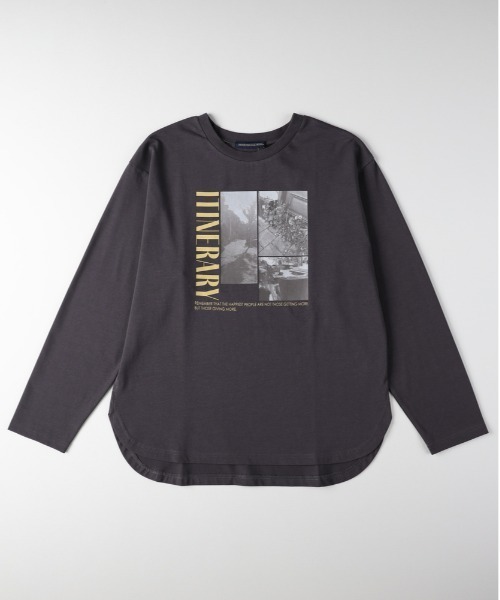 Right-on(ライトオン)の「【HONEYSUCKLE ROSE】ラウンドヘムロングスリーブTシャツ(Tシャツ/カットソー・レディース・オフホワイト/ダークグレー/ピンク・M/L/S)」の2枚目の写真