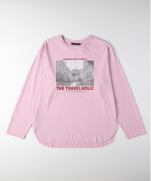 Right-on(ライトオン)の「【HONEYSUCKLE ROSE】ラウンドヘムロングスリーブTシャツ(Tシャツ/カットソー・レディース・オフホワイト/ダークグレー/ピンク・M/L/S)」の4枚目の写真