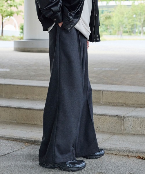 ファンクションテックツイード ワイドストレートスラックスパンツ<UV