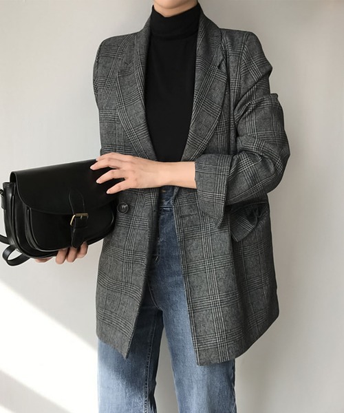 blackdia ocean(ブラックダイヤオーシャン)の「blackdia ocean トラッド チェックジャケット(テーラードジャケット・レディース・ブラウン/グレー・FREE)」の3枚目の写真
