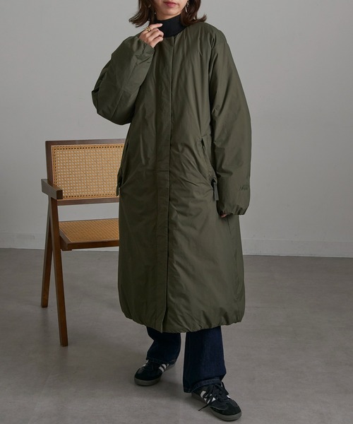 NANGA(ナンガ)の「【NANGA】NO COLLAR DOWN COAT ND2442-1C600(ダウンジャケット/コート・レディース・カーキ/アイボリー/ブラック・L/M/S)」の3枚目の写真