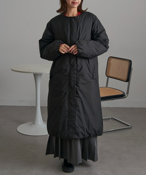 NANGA(ナンガ)の「【NANGA】NO COLLAR DOWN COAT ND2442-1C600(ダウンジャケット/コート・レディース・カーキ/アイボリー/ブラック・L/M/S)」の2枚目の写真