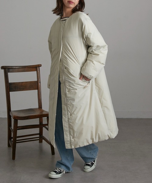NANGA(ナンガ)の「【NANGA】NO COLLAR DOWN COAT ND2442-1C600(ダウンジャケット/コート・レディース・カーキ/アイボリー/ブラック・L/M/S)」の12枚目の写真