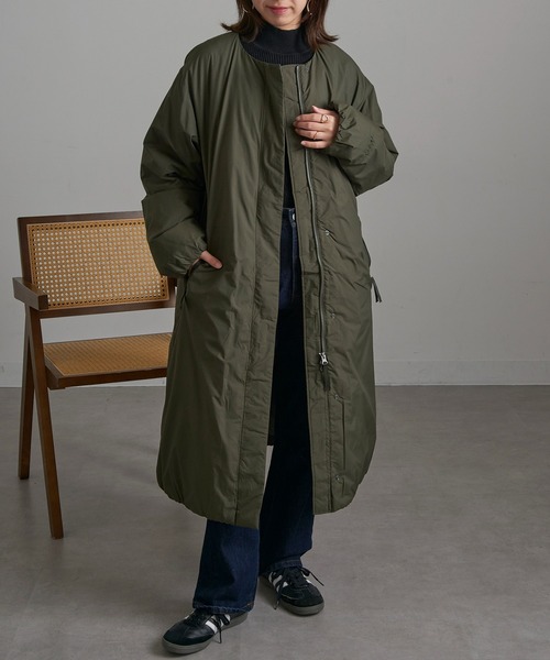 NANGA(ナンガ)の「【NANGA】NO COLLAR DOWN COAT ND2442-1C600(ダウンジャケット/コート・レディース・カーキ/アイボリー/ブラック・L/M/S)」の5枚目の写真