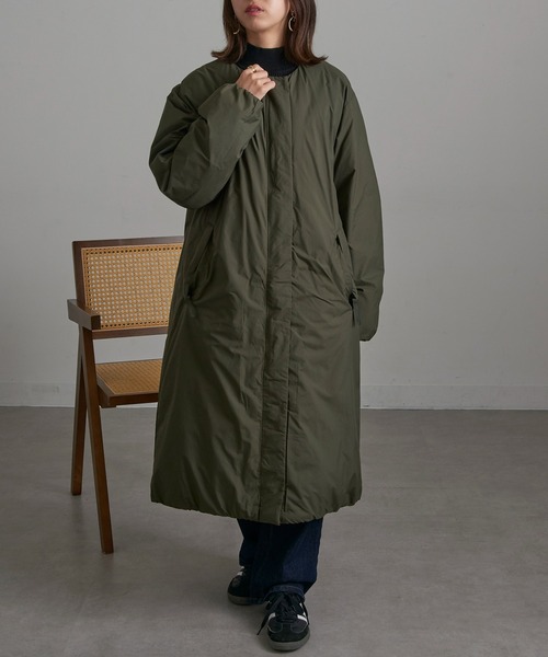 NANGA(ナンガ)の「【NANGA】NO COLLAR DOWN COAT ND2442-1C600(ダウンジャケット/コート・レディース・カーキ/アイボリー/ブラック・L/M/S)」の6枚目の写真