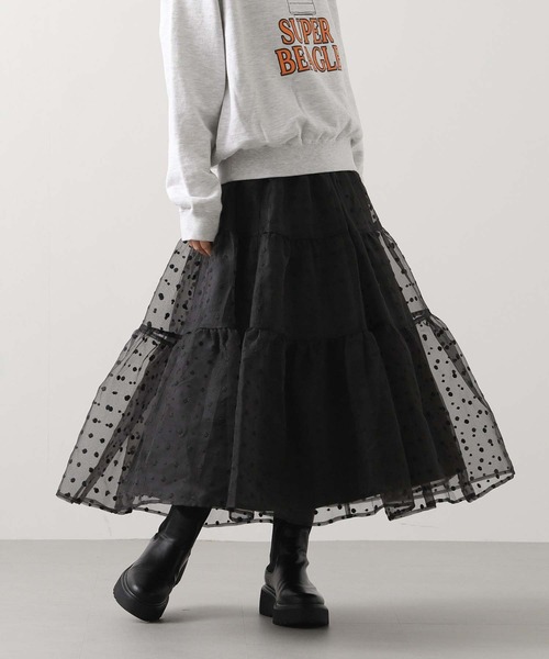 Gready Brilliant（グレディブリリアン）の「刺繍オーガンティアードスカート（スカート・レディース・ブラウン/ブラック・38）」の2枚目の写真