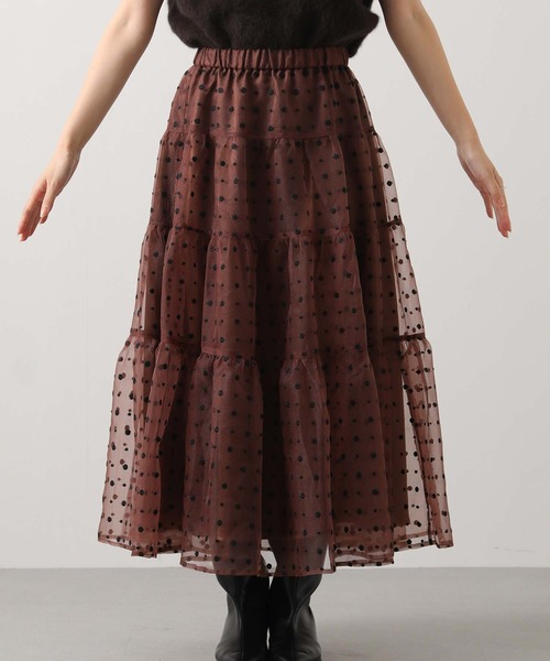 Gready Brilliant（グレディブリリアン）の「刺繍オーガンティアードスカート（スカート・レディース・ブラウン/ブラック・38）」の6枚目の写真