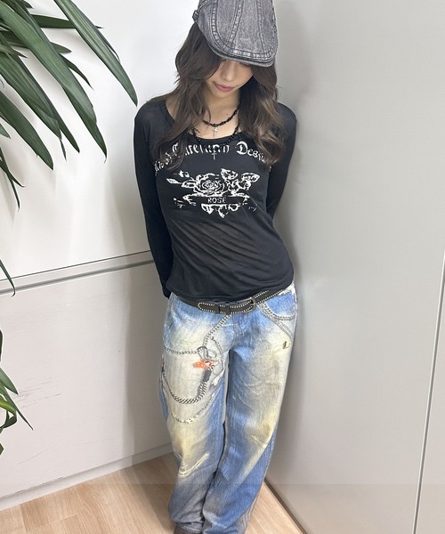 Judin（ジュディン）の「Denim print wide pants【JD】（デニムパンツ・レディース・ブルー・S/M）」の5枚目の写真