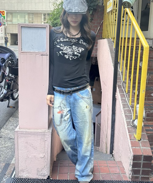 Judin（ジュディン）の「Denim print wide pants【JD】（デニムパンツ・レディース・ブルー・S/M）」の6枚目の写真