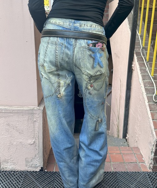 Judin（ジュディン）の「Denim print wide pants【JD】（デニムパンツ・レディース・ブルー・S/M）」の4枚目の写真