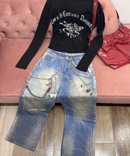 Judin（ジュディン）の「Denim print wide pants【JD】（デニムパンツ・レディース・ブルー・S/M）」の19枚目の写真