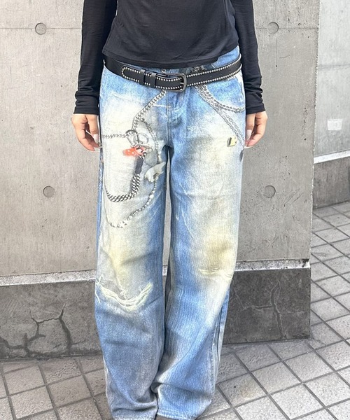 Judin（ジュディン）の「Denim print wide pants【JD】（デニムパンツ・レディース・ブルー・S/M）」の7枚目の写真